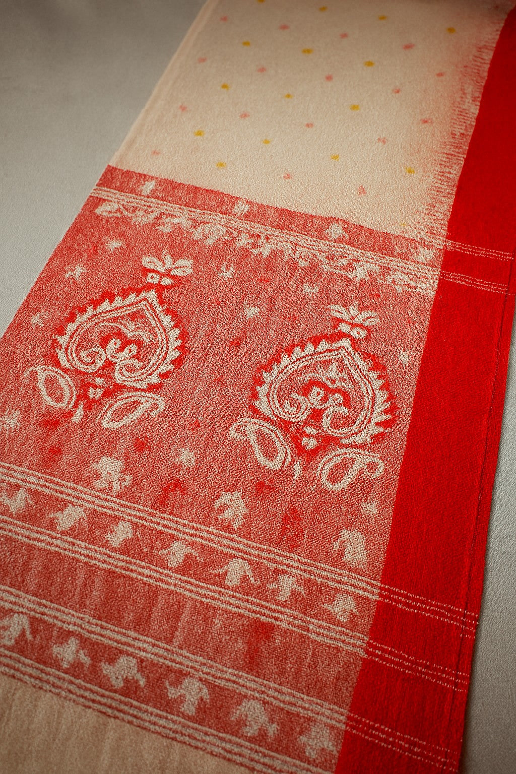 Bajala Cotton with contrast Blouse Piece - Red with offwhite