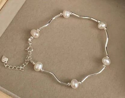 Dainty 925 Sterling Silver Pearl Bracelet