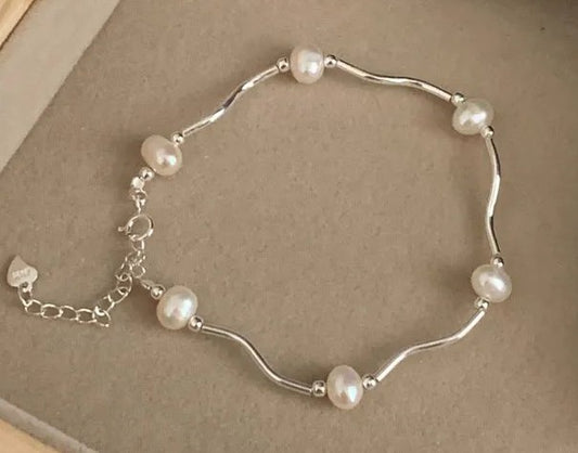 Dainty 925 Sterling Silver Pearl Bracelet
