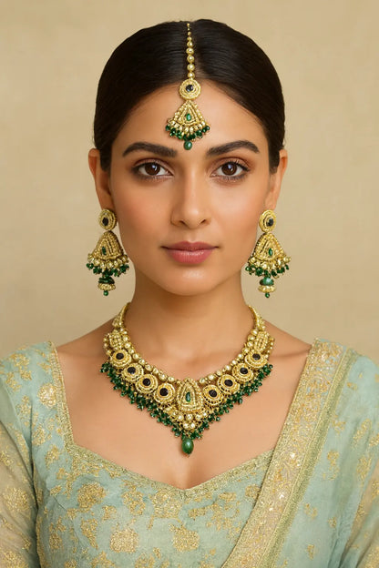Heritage Collection-Regal Green & Gold Bridal Jewelry Set - Deepika's Adornments