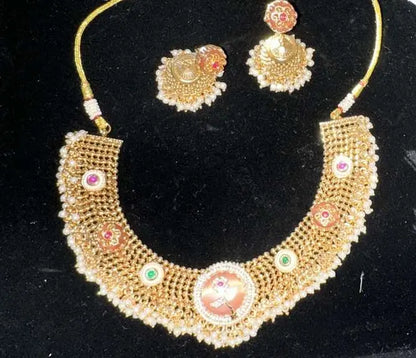 Meenakari Necklace Set - Multi-Color Enamel Jewelry with Vibrant Hand-Applied Colors for Indian Bridal Weddings