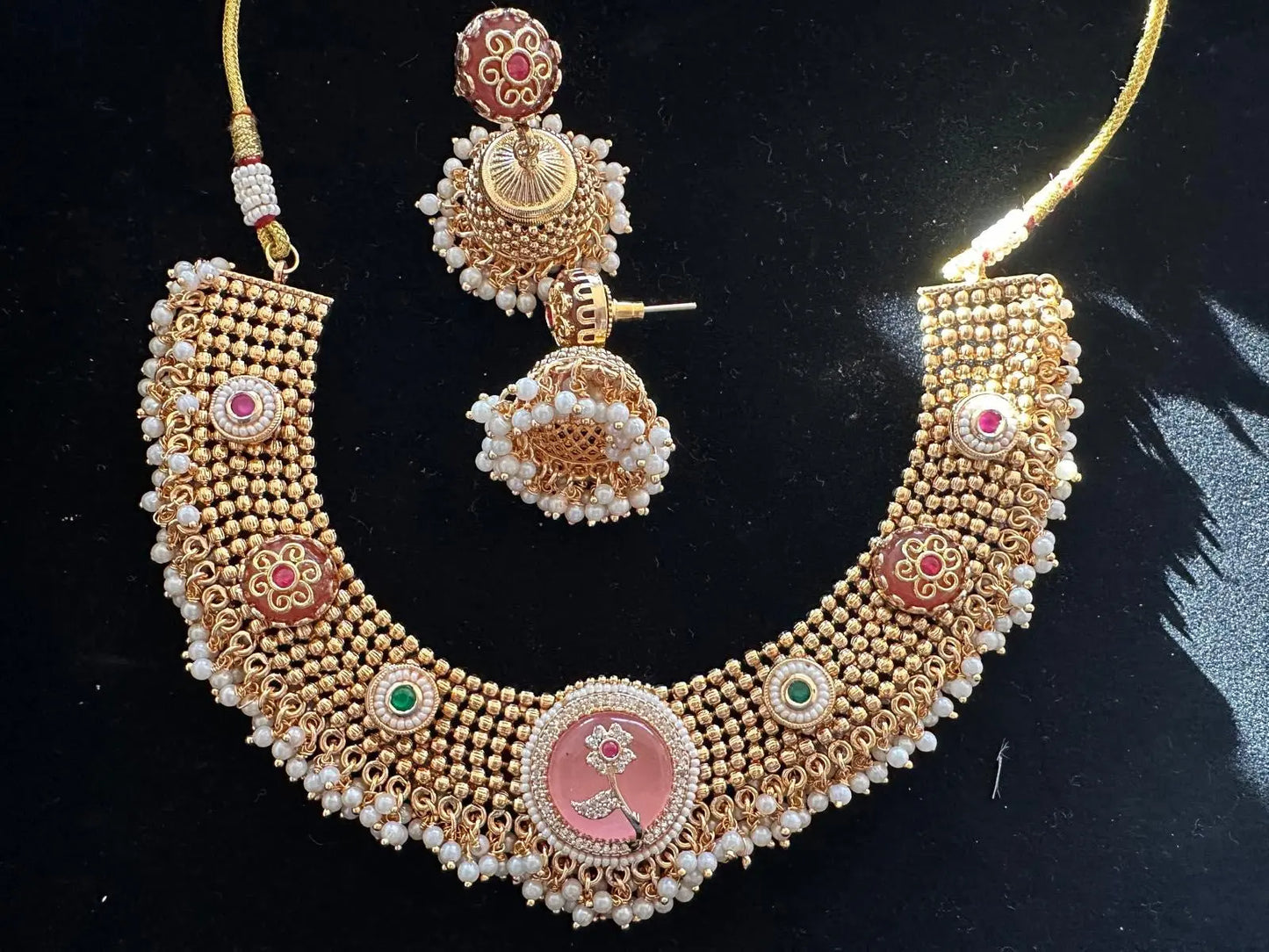 Close up Meenakari Necklace Set - Multi-Color Enamel Jewelry with Vibrant Hand-Applied Colors for Indian Bridal Weddings