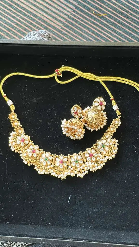 Kundan Necklace Close-up - Traditional Multi-Color Heritage Jewelry with Matching Earrings