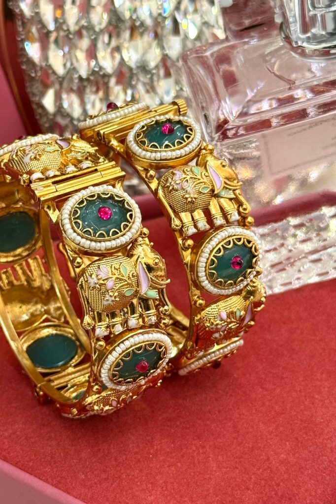 Temple Heritage Mint Treasure Gold Bangles Set of 2 (Openable) Nikhar Jewelry