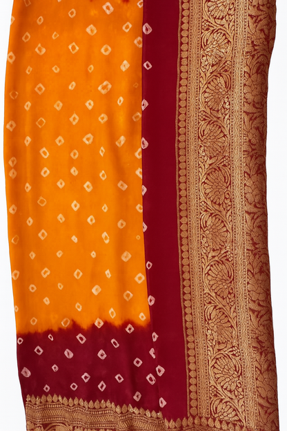 Bandhej Saree Orange and Maroon