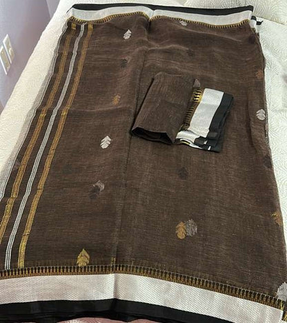 Linen Banarsi hand weave Brown