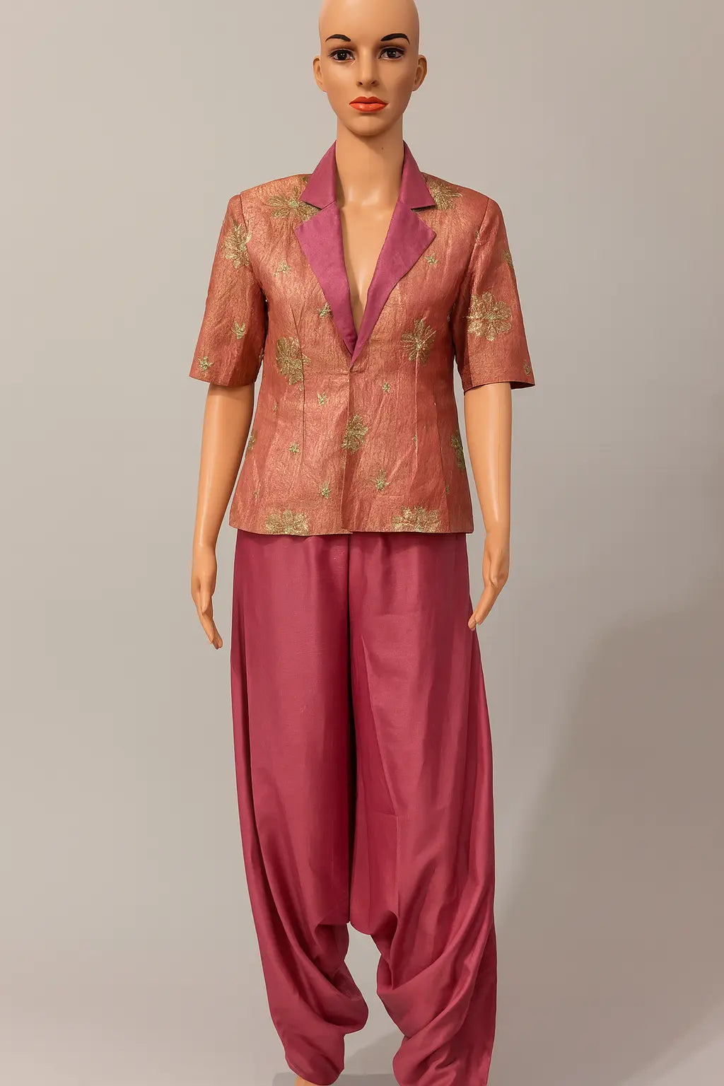 Indo-Western Dhoti Pant Set - Magenta Pink & Gold Maha Collection