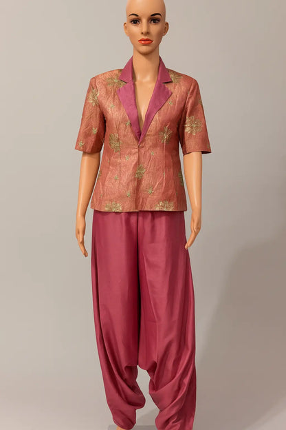 Indo-Western Dhoti Pant Set - Magenta Pink & Gold Maha Collection