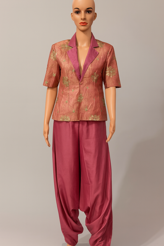Indo-Western Dhoti Pant Set - Magenta Pink & Gold