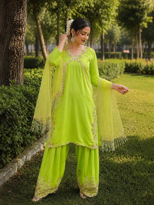 stunning Pista Green Suit Deepika's Adornments