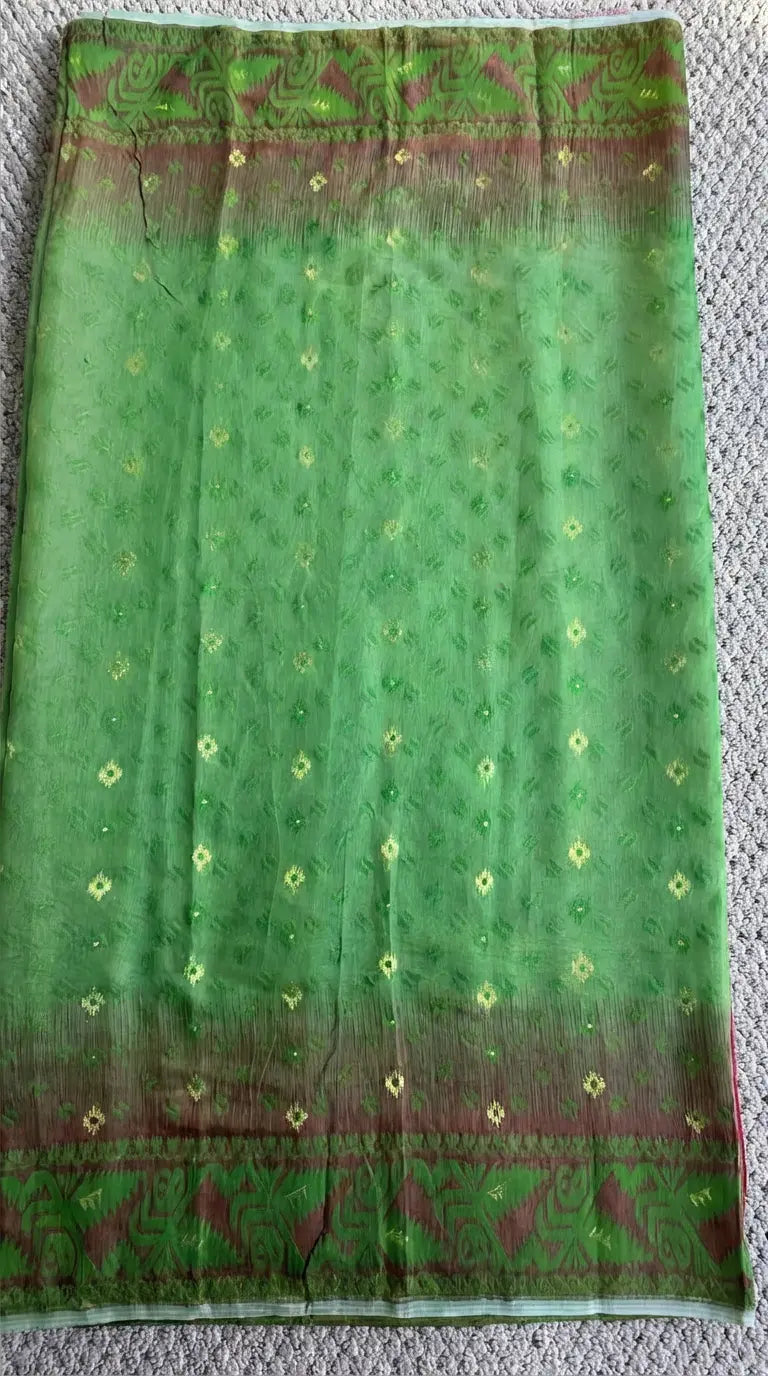 Jamdani Saree - Neon Green and Magenta Dipannita Handloom