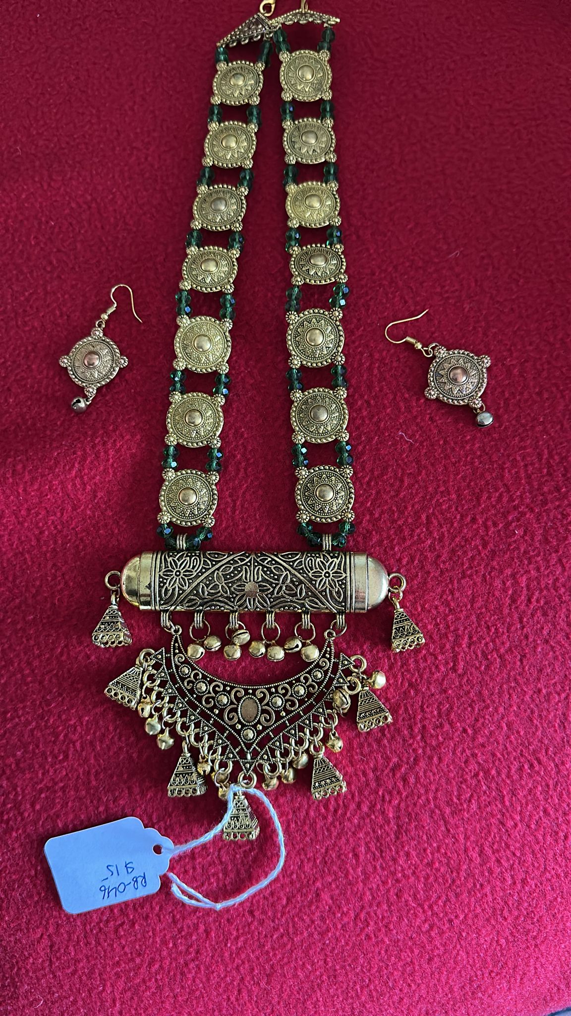 Hand Made Long Mala with Green and Gold RB INDIA JEWELRY