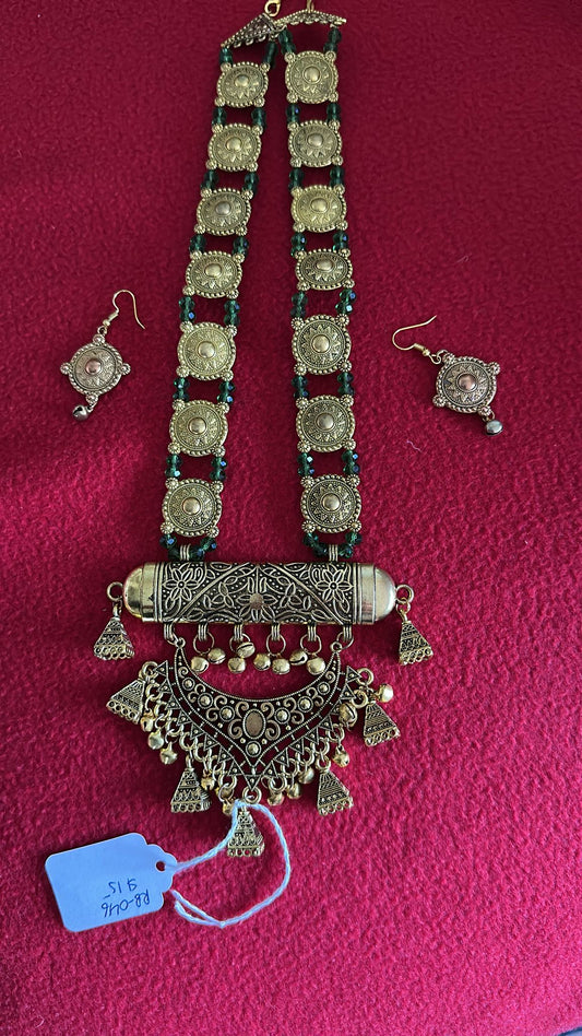 Hand Made Long Mala with Green and Gold RB INDIA JEWELRY