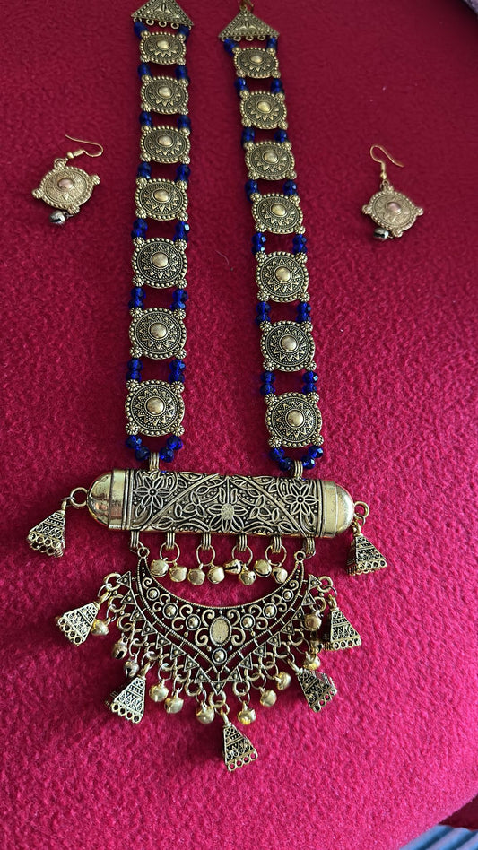 Long Mala set Blue and Gold Deepika's Adornments