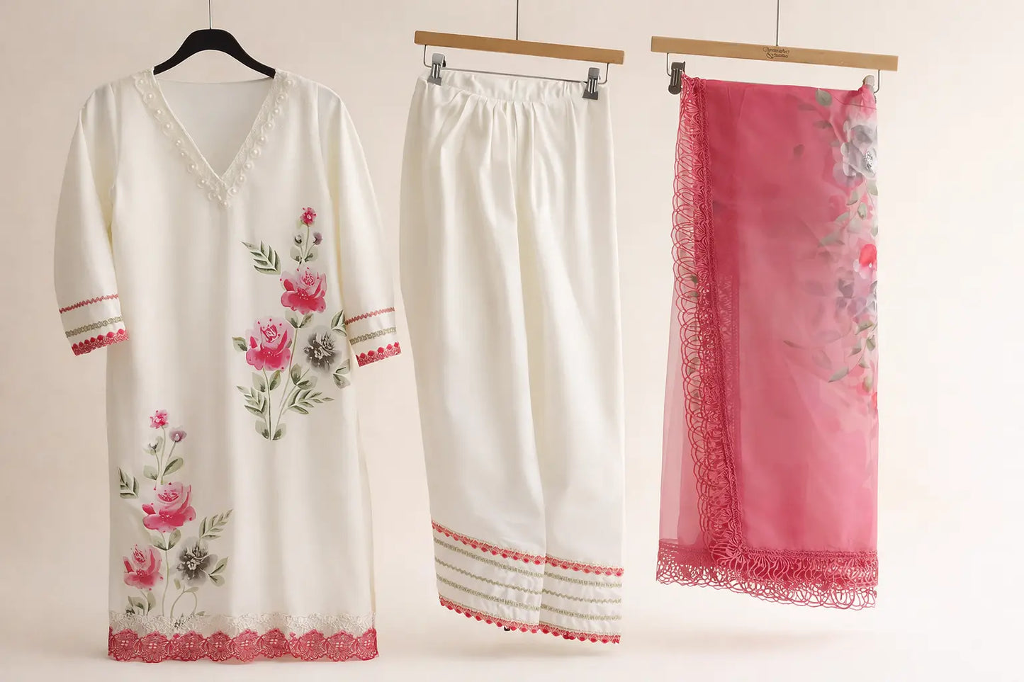 Coral & Pink Muslin Farshi Salwar Suit with Lining Rachna Suits