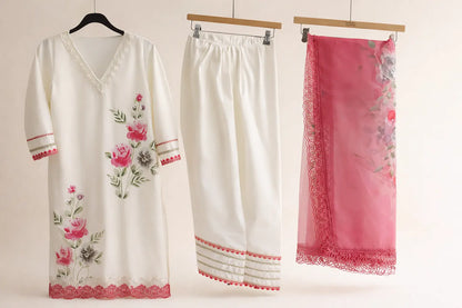 Coral & Pink Muslin Farshi Salwar Suit with Lining Rachna Suits