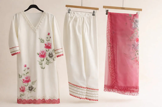 Coral & Pink Muslin Farshi Salwar Suit with Lining Rachna Suits