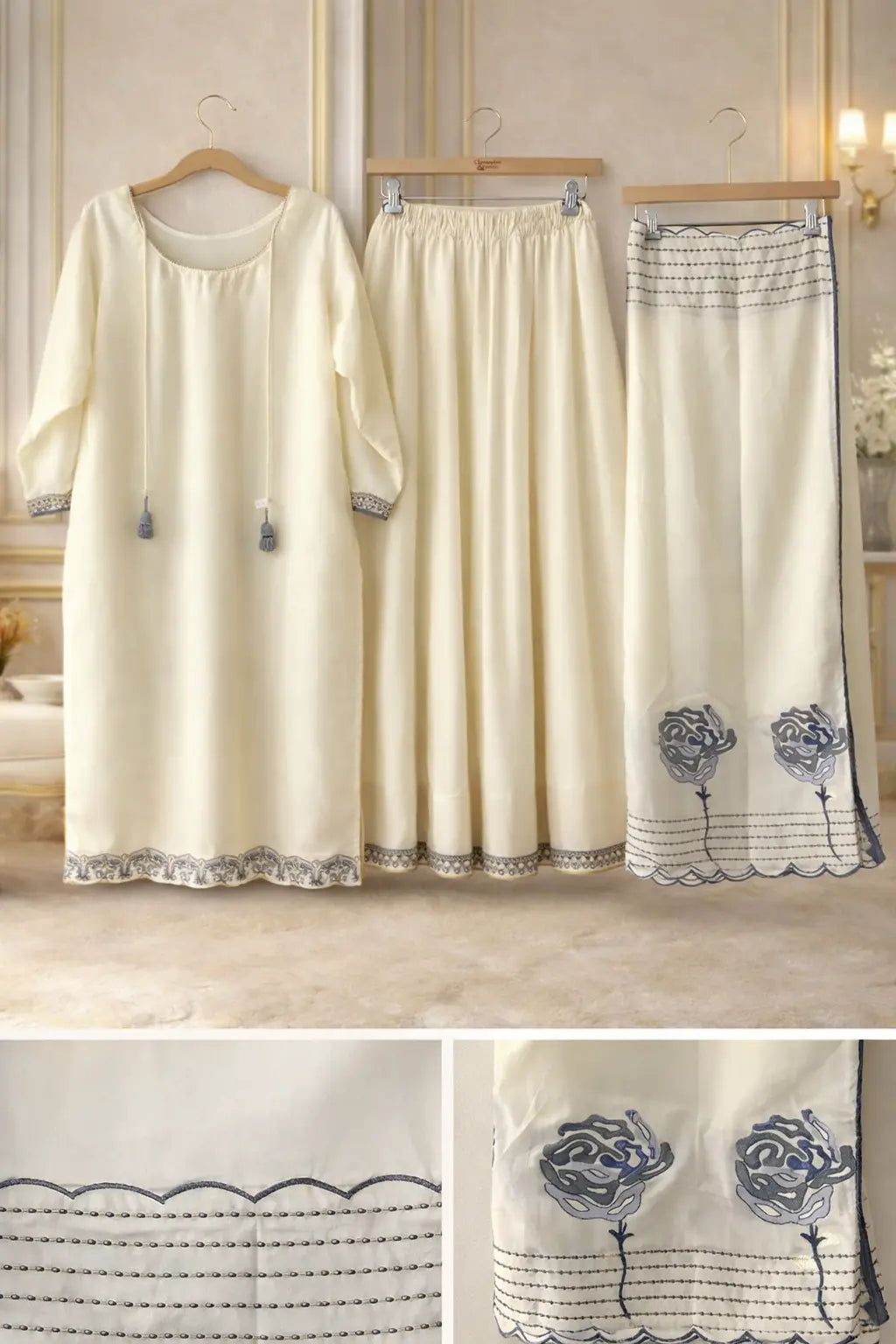 Embroidered Organza Palazzo Set - Wide Leg Pants with Dupatta Rachna Suits