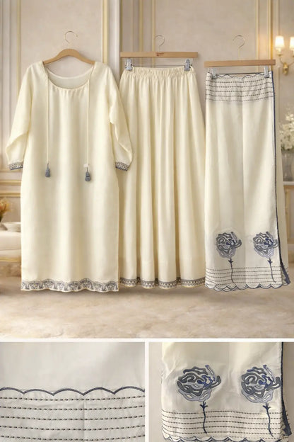 Embroidered Organza Palazzo Set - Wide Leg Pants with Dupatta Rachna Suits
