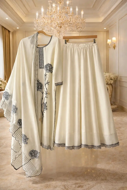 Embroidered Organza Palazzo Set - Wide Leg Pants with Dupatta Rachna Suits