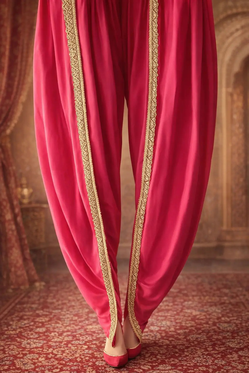 Pink Coral Gota Patti Dhoti Suit - Tulip Pants with Heavy Dupatta Rachna Suits