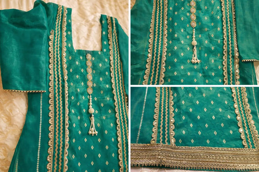 Shimmer Banarsi Salwar Suit - Fully Lined with Square Neck Rachna Suits