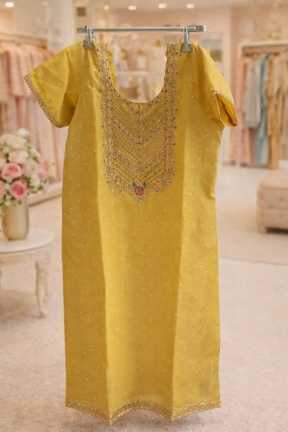 Mustard Maheshwari Silk Kurti with Zari, Foil Mirror & Gota Pati Work Rachna Suits