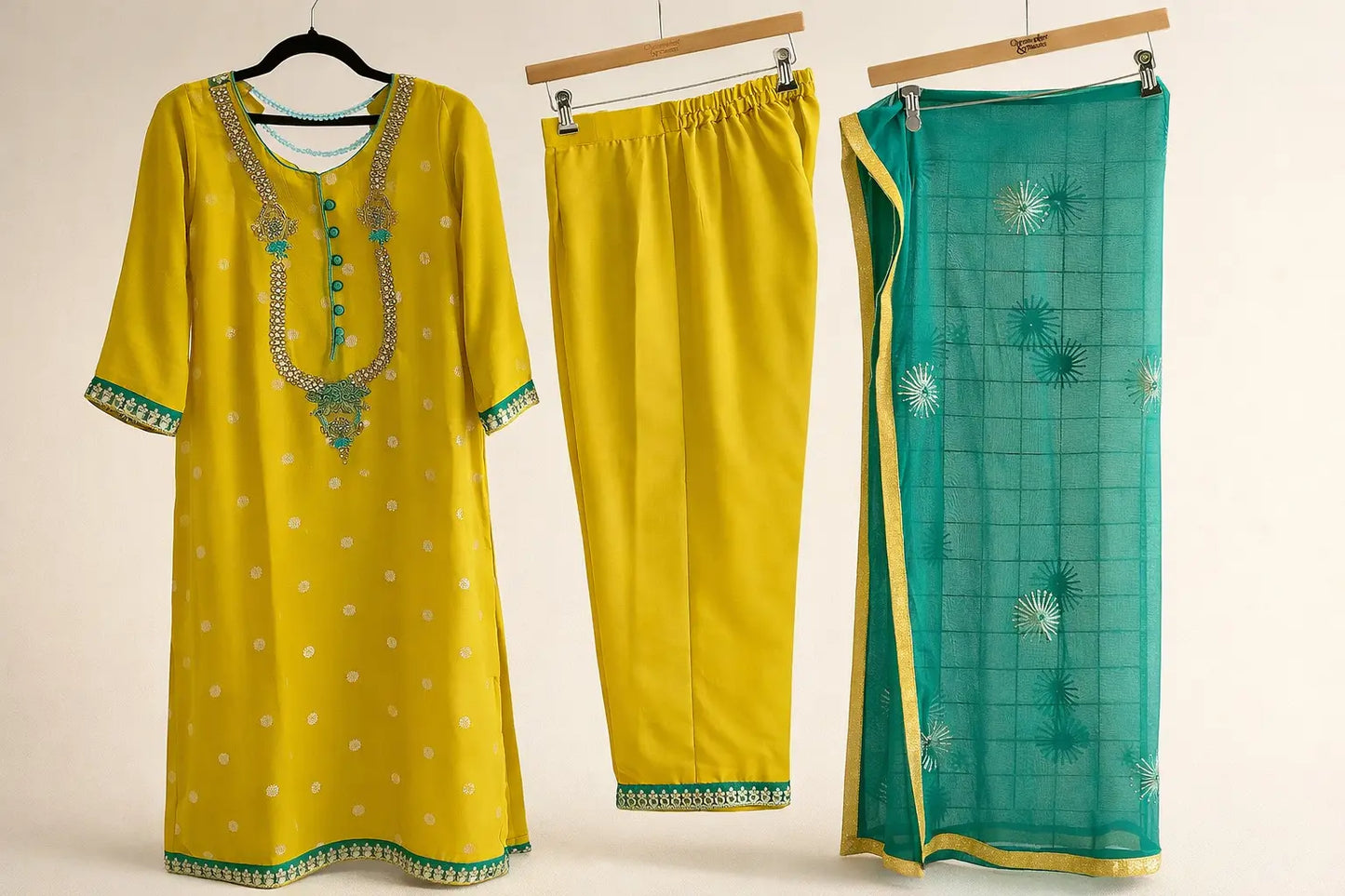 Organza Kameez with Mirror Work, Threadwork & Gold Zari Butti Rachna Suits