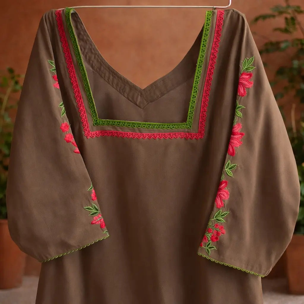 Mocha & Magenta Muslin Kameez with Embroidered Straight Pants Rachna Suits