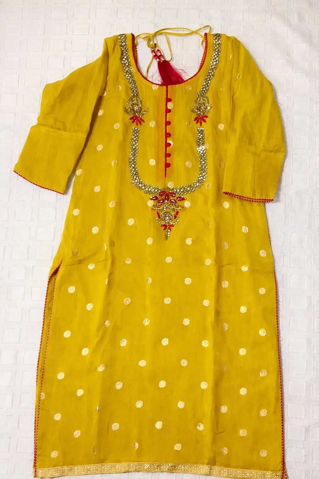 Mustard & Magenta Mirror Work Kurti with Gota Pati Dupatta Rachna Suits