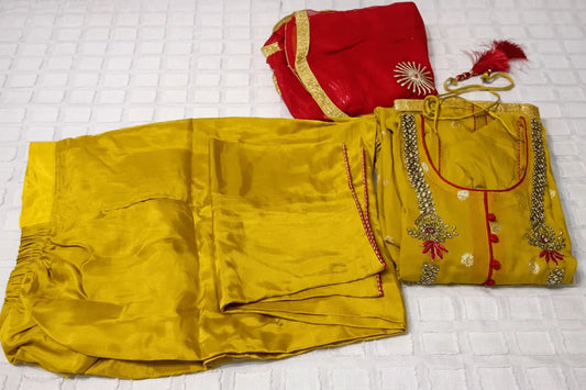 Mustard & Magenta Mirror Work Kurti with Gota Pati Dupatta Rachna Suits