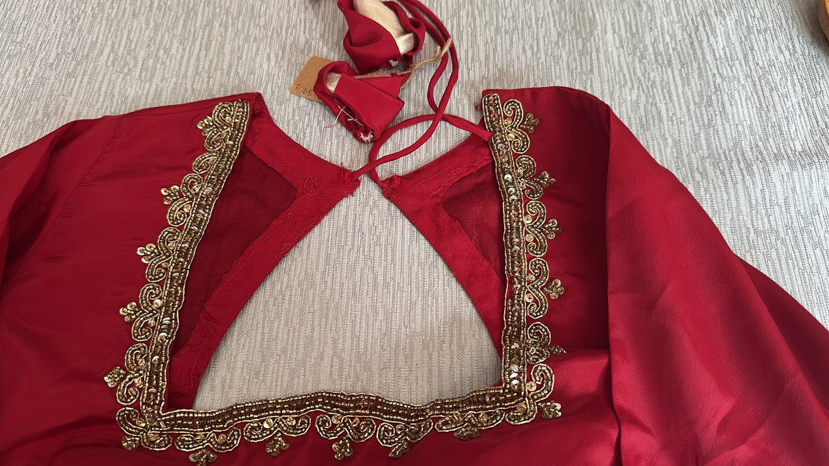 Luxury Ready-to-Wear Red Saree – Premium Georgette with Hand Embroidery Deepika's Adornments