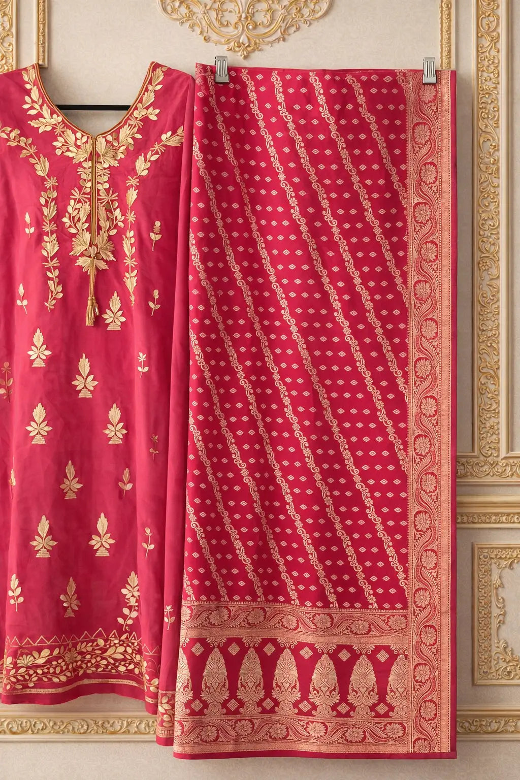 Pink Coral Gota Patti Dhoti Suit - Tulip Pants with Heavy Dupatta Rachna Suits