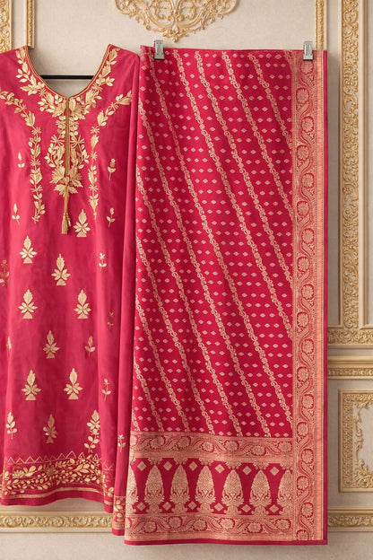 Pink Coral Gota Patti Dhoti Suit - Tulip Pants with Heavy Dupatta Rachna Suits