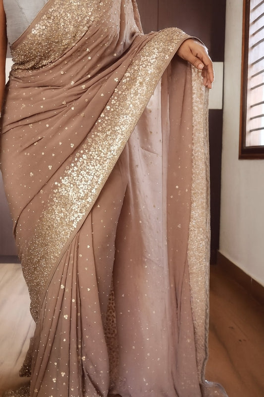 Pure Georgette Saree-Rose Gold