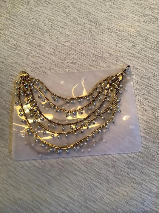Gold Multi-Layer Pearl Shahara - Bridal Hair Chain Accessory for Earrings Nikhar Jewelry