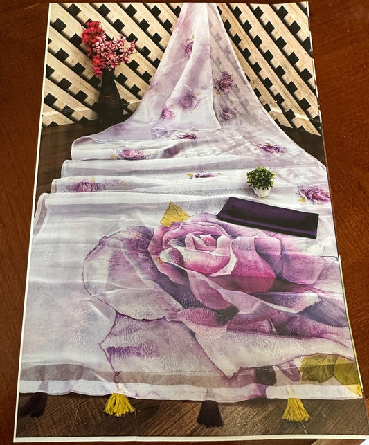 Organza Digital Printed Saree-Purple