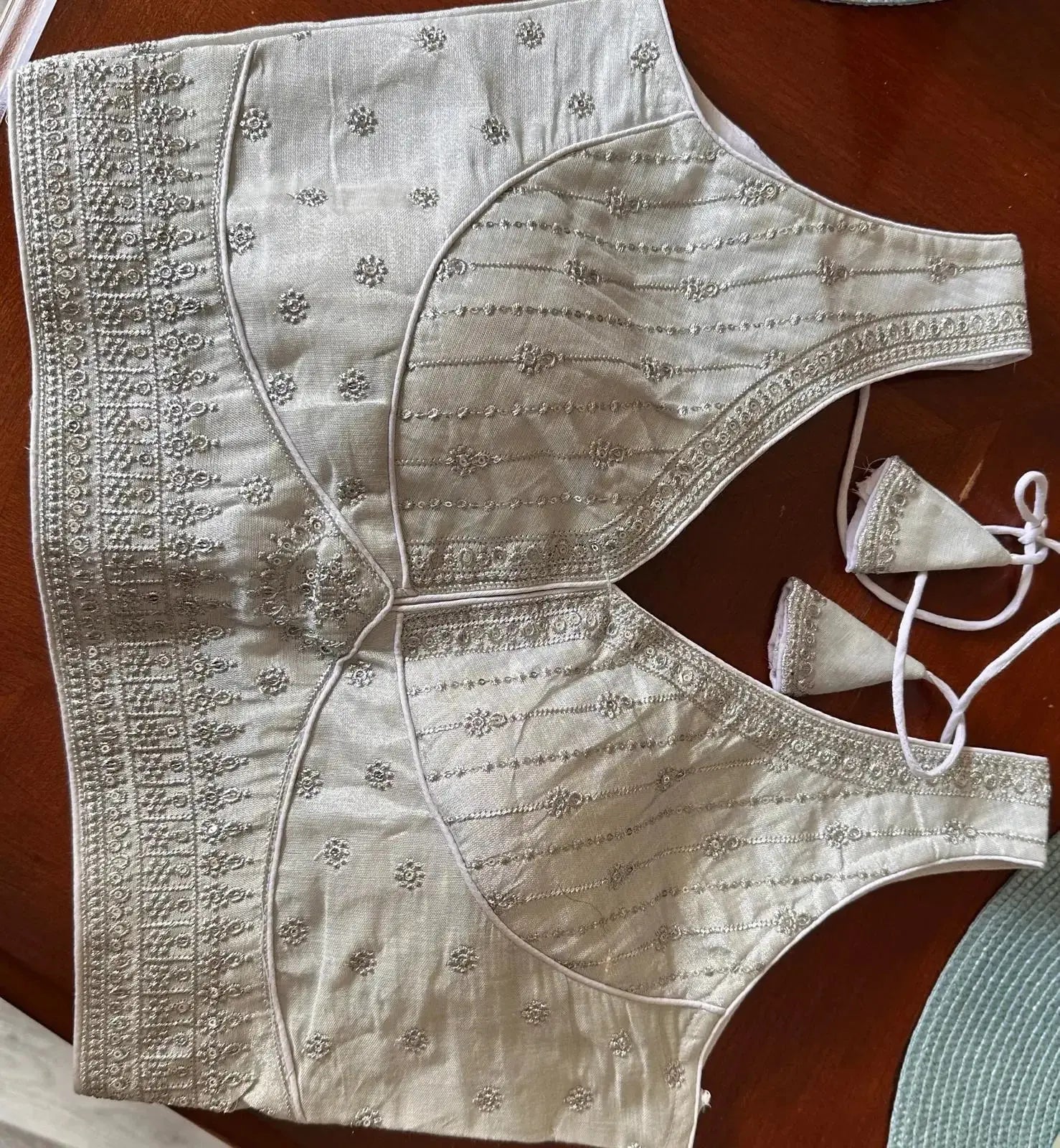 Sareeka Readymade Blouse-Silver - Deepika's Adornments
