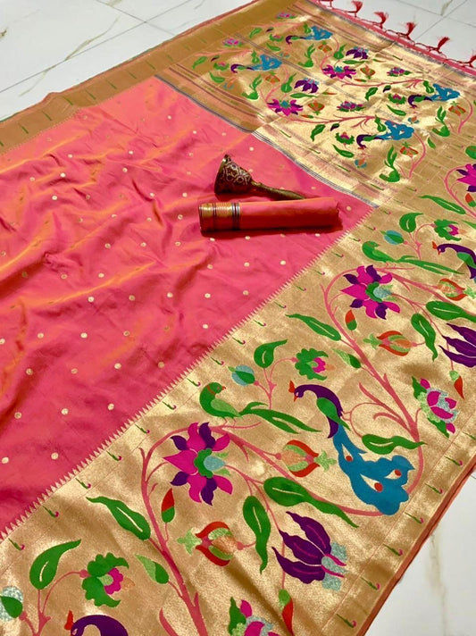 Soft Kanchipuram Paithani Saree-Pink