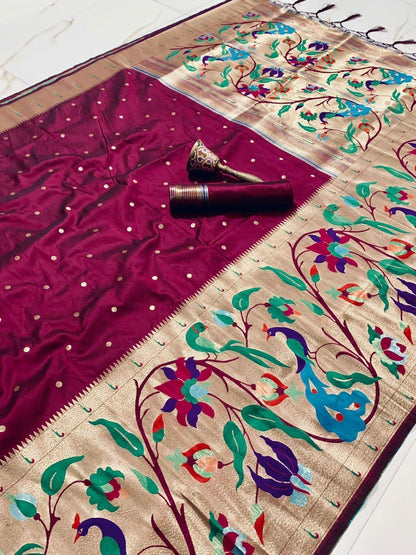 Soft Kanchipuram Paithani saree-Wine