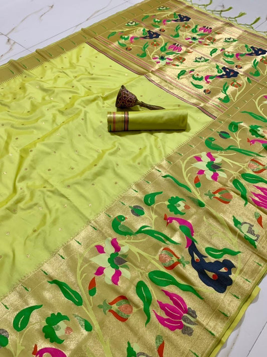 Soft Kanchipuram Paithani Saree-Neon Green
