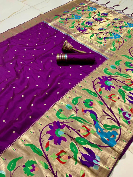 Soft Kanchipuram Paithani Saree-Purple