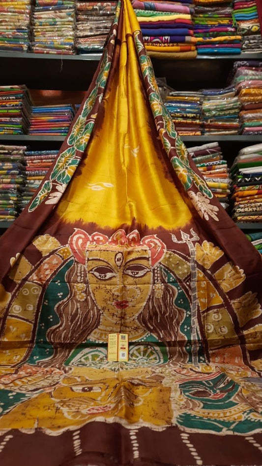 Pure Bishnupuri Silk Hand WaxBatik Sarees - BRNMST