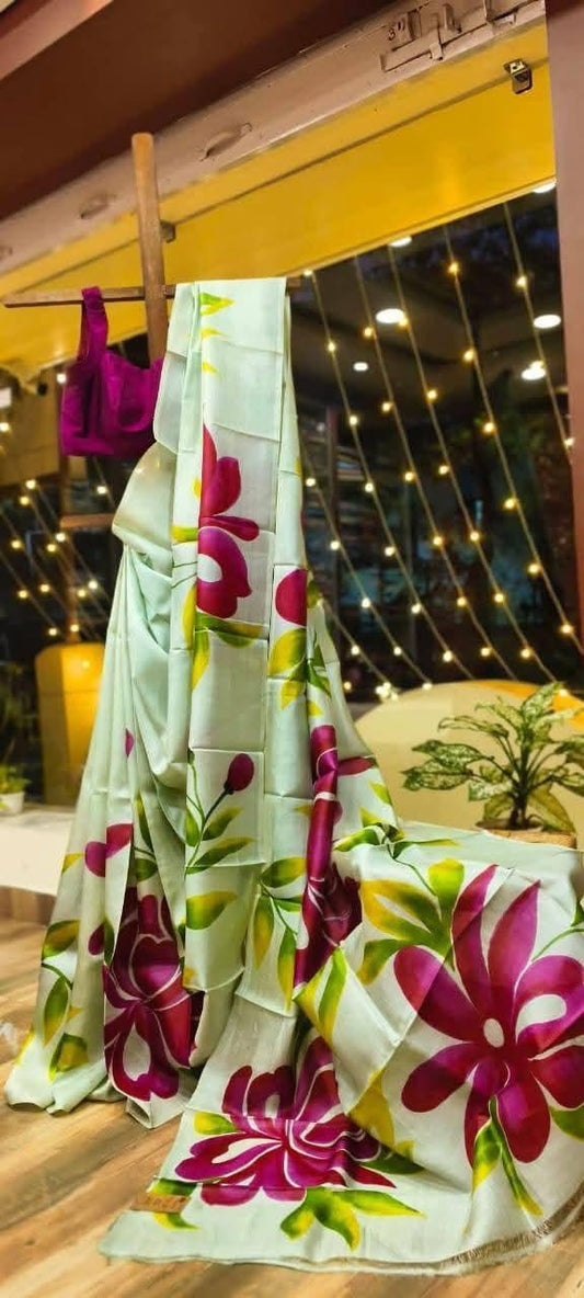 Tussar Silk Digital Floral Print Saree-Pista
