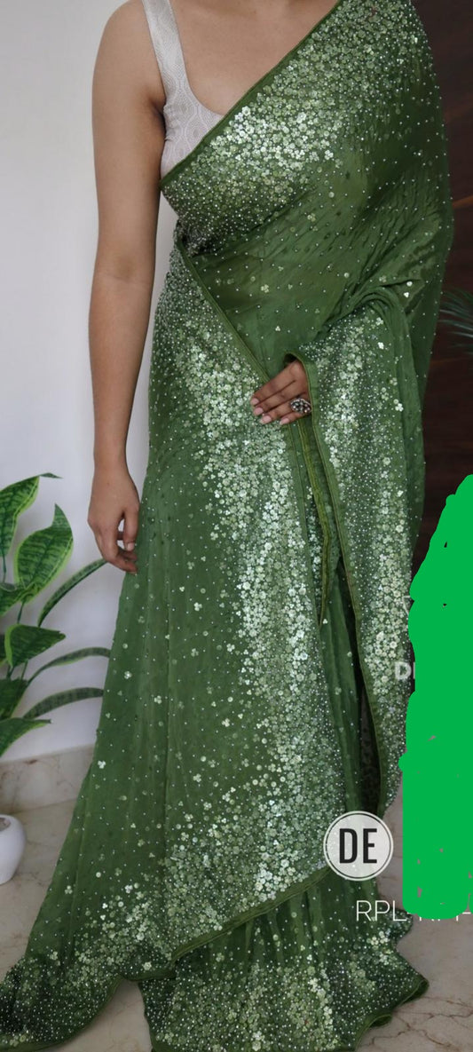 Pure Georgette Saree-Green