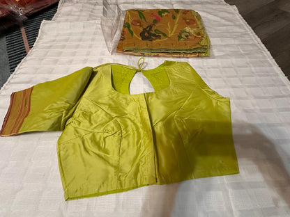 Soft Kanchipuram Paithani Saree-Neon Green