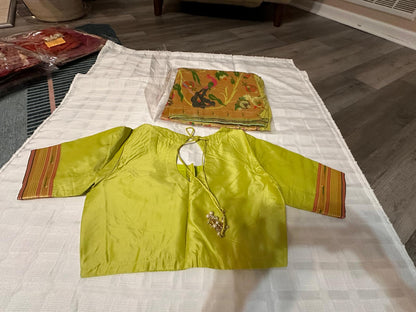 Soft Kanchipuram Paithani Saree-Neon Green