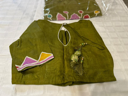 Pure Bishnupuri Silk Hand WaxBatik Sarees-Mehndi Green