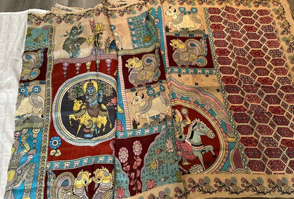 Kalamkari Print Tussar Silk saree