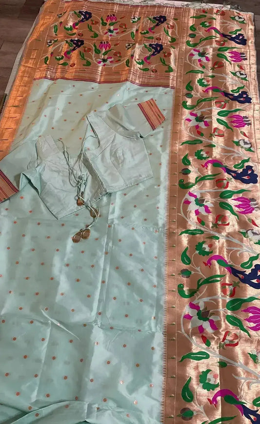 Soft Kanchipuram Paithani Saree-Sea Green - Deepika's Adornments